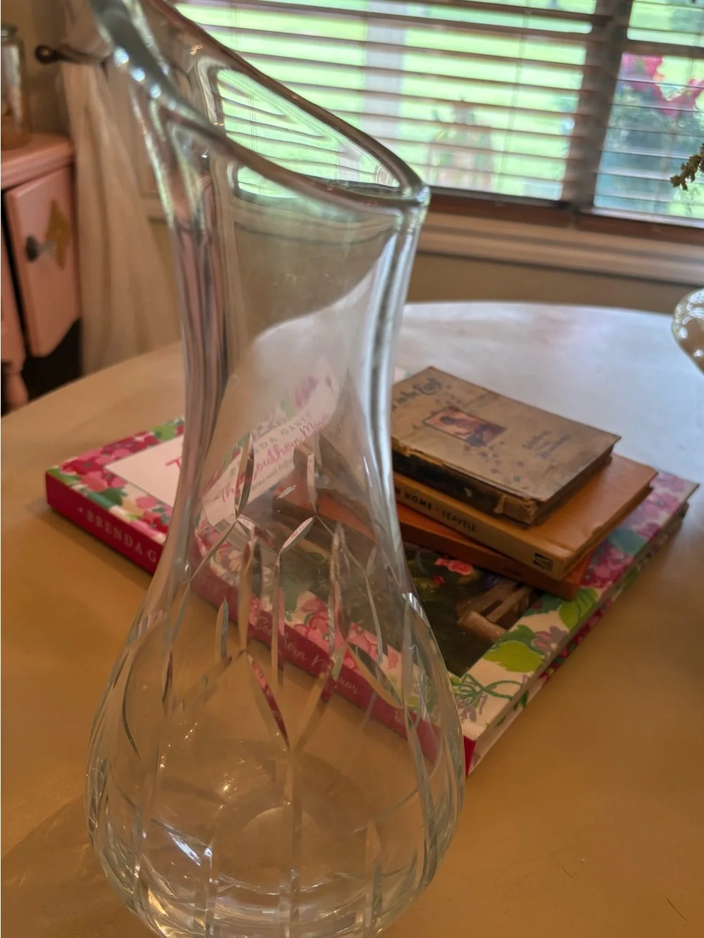 Clear Glass Carafe with Diamond-Cut Accent